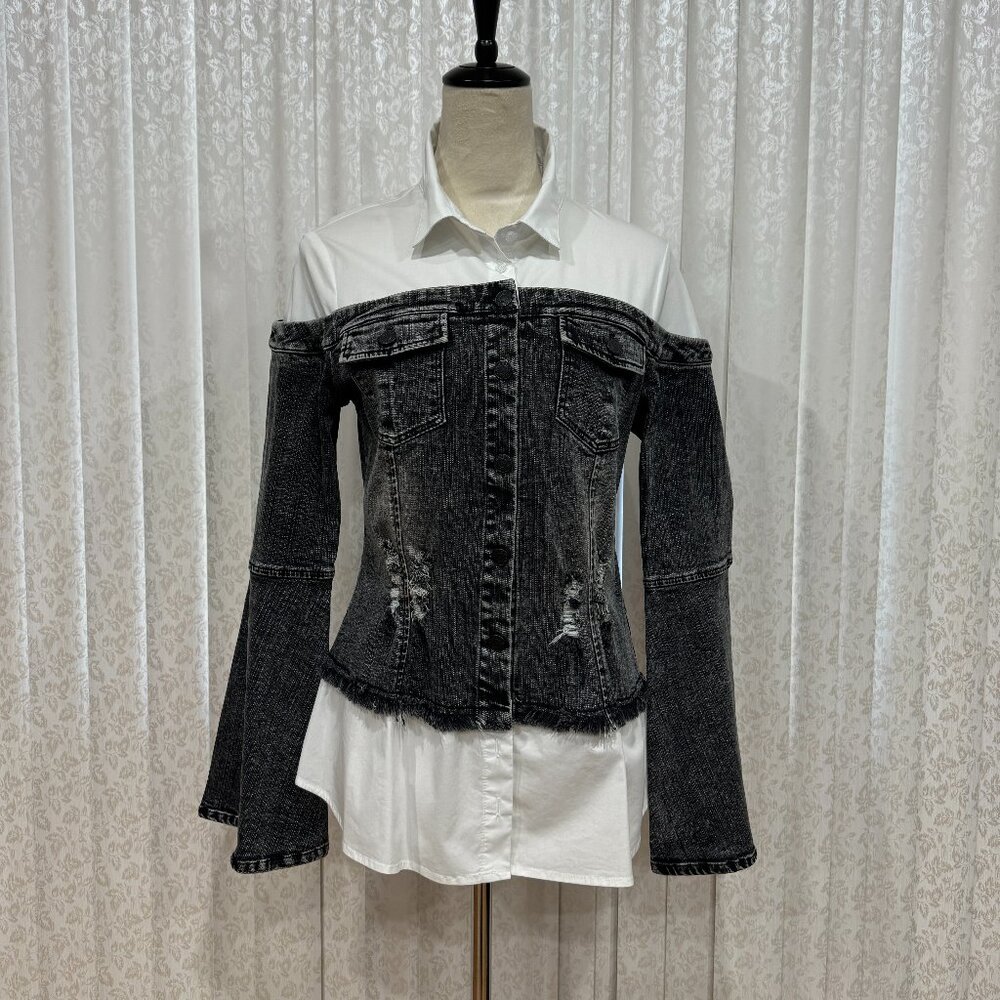 Alpha & Omega Distressed Denim Cowgirl Blouse/Jacket, Size L